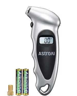 KEHIPI Digital Tire Pressure Gauge with Replaceable AAA Battery, 150 PSI 4 Settings Stocking Stuffers for Car Truck Bicycle Backlit LCD Non-Slip Grip Car Accessories, Silver