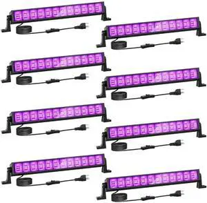 KEHIPI 8 Pack 42W LED Black Lights, Blacklight Bars with Plug and Switch, Glow in The Dark Party Supplies for Halloween Decorations, Bedroom, Body Paint, Stage Lighting, Poster, Black