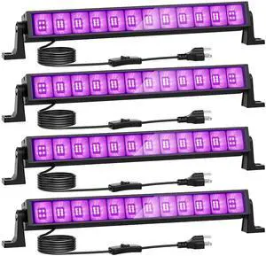 KEHIPI 4 Pack 42W LED Black Lights, Blacklight Bars with Plug and Switch, Glow in The Dark Party Supplies for Halloween Decorations, Bedroom, Body Paint, Stage Lighting, Poster, Black
