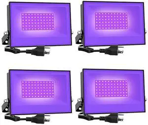 KEHIPI  4 Pack 38W LED Black Lights, Blacklight Flood Light with Plug, IP66 Waterproof, for Halloween Party, Glow in The Dark, Stage Lighting, Aquarium, Body Paint, Fluorescent Poster, Neon Glow