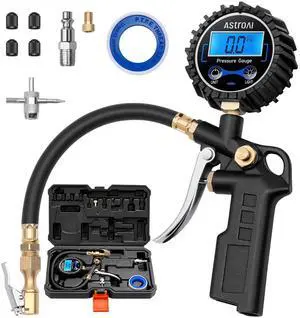 KEHIPI  Digital Tire Pressure Gauge with Inflator, 3-250 PSI Air Chuck & Compressor Accessories Heavy Duty with Quick Connect Coupler, 0.1 Display Resolution (Standard with Case)