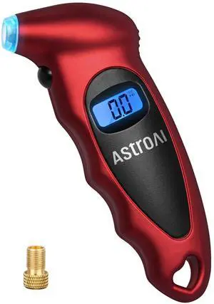 KEHIPI Digital Tire Pressure Gauge 0-150PSI, Accurate in 0.1 Increments, Tire Pressure Gauge with Backlit LCD and Presta Valve Adaptor, 4 Units of Measurement for Car Truck Bicycle, Red
