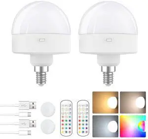 KEHIPI E12 Rechargeable Light Bulb with Remote Control Timer and 15 Colors Options,Battery Operated Light Bulbs,Magnetically,Dimmer,Wireless Puck Light Bulb for Wall Sconce,Non-Hardwired,Detachable