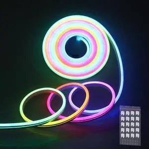 KEHIPI Addressable Neon LED Strip Lights WS2811 16.4ft Room Decor Flexible Programmable Digital RGB IC LED Pixels Strip Light 12V Outdoor IP65 Waterproof LED Rope Lights(No Power Supply & Controller)