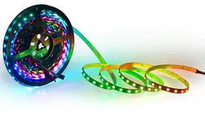 KEHIPI 32.8ft 24V WS2811 Addressable RGB LED Strip Light Programmable Dream Color Digital Flexible LED Pixel Light Rainbow Chasing Effect LED Rope 10m 600 LEDs 5050 SMD Non-Waterproof Black PCB