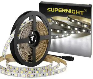 KEHIPI LED Light Strip White, 6000K Daylight White Lights 16.4 Ft 300leds 60leds/m 5050 SMD Flexible Waterproof Tape for Boats, Bathroom, Mirror, Ceiling