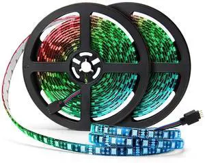 KEHIPI LED Strip Lights, 16.4FT 5M SMD 5050 Waterproof 300LEDs RGB Color Changing Flexible LED Light Strip for Bedroom, TV Back Lighting, Christmas, Valentine's Day (Black PCB) 2 Pcs