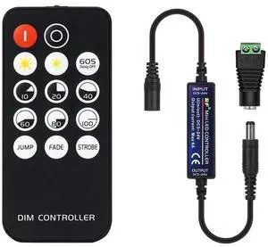 KEHIPI Mini RF Dimmer Controller 14 Keys for FCOB 3014 5630 5730 3528 Strip Lights DC5V/DC12V/DC24V Brightness Mode Effect Mode Wireless LED Dimmer Controller(Single Color)