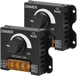 KEHIPI LED Light Strip Dimmer, DC12V-24V 30A PWM Dimming Controller for Dimmer Knob Adjust Brightness ON/Off Switch with Aluminum Housing (Aluminum Dimmer) 2 PCS