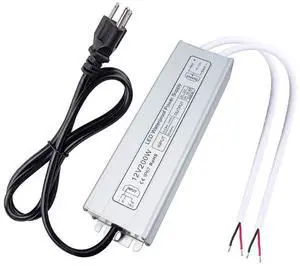 KEHIPI LED Power Supply, 200W IP67 Waterproof Outdoor Driver,AC 90-140V to DC 12V 16.6A Low Voltage Transformer, Adapter with 3-Prong Plug for LED Light, Computer Project, Outdoor Use