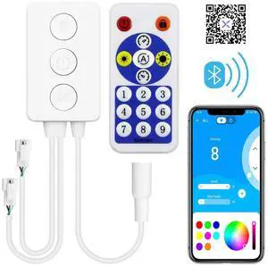 KEHIPI WS2812B Controller Bluetooth Music Sync WS2811 Addressable RGB LED Controller with RF Remote Dual Signal Output DC 5V~24V for SK6812 WS2812 SM16703 1903 3Pin Dream Color LED Pixel Strip Lights