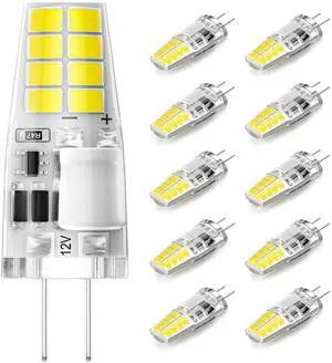 KEHIPI G4 LED Bulb 3W 6000K Daylight White Bi-Pin T3 JC Type 12V AC/DC 20W-30W Halogen Bulb Replacement for Under Cabinet Puck Light, Chandeliers, Landscape Lighting, 10 Pack