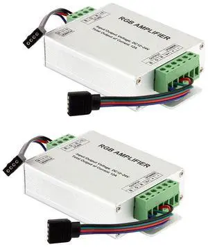 KEHIPI  DC 12V to 24V 12A LED Strip Lights 3 Channels RGB Signal Amplifier Repeater for 10m 4 Pin 5050 3528 LED String Lights - 2 Pieces Pack