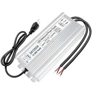 KEHIPI LED Power Supply, 24V 350W IP67 Waterproof Outdoor Driver, AC 90-140V to DC 24V 14.58A Low Voltage Transformer, Adapter with 3-Prong Plug for LED Light, Computer Project, Outdoor Use