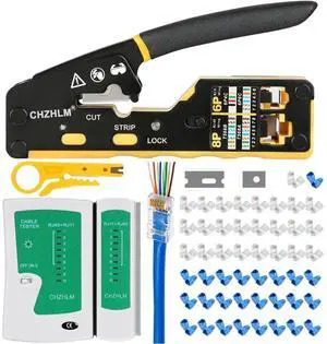 KEHIPI RJ45 Crimp Tool Kit Pass Through Crimper RJ45 Crimping Tool Stripper Cutter Crimper All-in-One for 8P RJ45 Cat5 Cat5e Cat6 6P RJ11/12 Telephone Connectors Network Enthernet Crimper kit