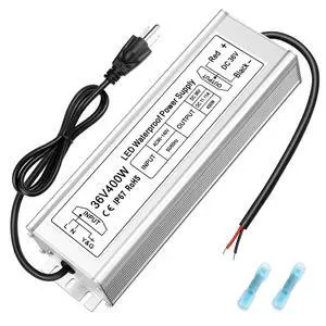 KEHIPI 36V 400W LED Power Supply, IP67 Rainproof Waterproof Outdoor Driver,AC 90-140V to DC 36V Low Voltage Transformer, Adapter Converter for LED Light, Computer Project, Outdoor Use