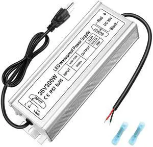 KEHIPI 36V 300W LED Power Supply, IP67 Rainproof Waterproof Outdoor Driver,AC 90-140V to DC 36V Low Voltage Transformer, Adapter Converter for LED Light, Computer Project, Outdoor Use
