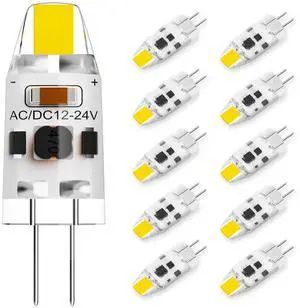 KEHIPI G4 LED Bulb 1W Equivalent to 10W T3 JC Type Bi-Pin G4 Base Halogen Bulb, AC/DC 12V Daylight White 6000K G4 Bulb for Under Cabinet Light, Ceiling Lights, RV, Boats, Outdoor Landscape (10 Pack)