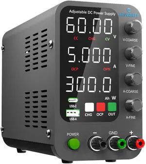 KEHIPI DC Power Supply Variable, 0-60V 0-5A Switching Bench Power Supply with Intelligent Charging Mode, 20W USB & Type-C Quick-Charge, Encoder Knob, Output Switch, 4-Digit LED Display - SPS-6005C