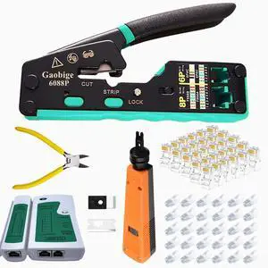 KEHIPI RJ45 Crimping Tool Kit Pass Through Ethernet Crimper Cat6A Cat6 Cat5e Cat5 Crimping Tool Kit Cat 6 Crimping Tool, 110 Punch Down Tool, Cable Tester, 30Pcs Cat6 Pass Through Connector