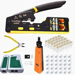 KEHIPI Pass Through RJ45 Crimp Tool Kit Ethernet Crimper Cat6A Cat6 Cat5e Cat5 Crimping Tool Kit, RJ45 Crimping Tool 110 Punch Down Tool, Cable Tester, 30PCS Cat6 Pass Through Connectors