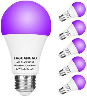 KEHIPI LED Black Light Bulb,12W(100Watt Equivalent) A19 UV Blacklight Bulb,120V,UVA Level 390-400nm,E26 Medium Base,Glow in The Dark for Blacklight Party,Fluorescent Poster,Neon Glow(6 Pack)