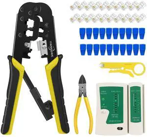 KEHIPI RJ45 Crimp Tool Kit for Cat5 Cat5e Cat6 Modular Plugs Connectors, RJ-11, 6P/RJ-12, 8P/RJ-45 Network Crimping Tool, Modular RJ45 Crimper Strip, Cut, Crimp, All-in-One
