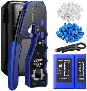KEHIPI RJ45 Crimper Tool - Stripper Cutter Crimper Tool for RJ45 Cat6 Cat5 Cat5e Pass-Thru Connectors with 50pcs Cat6 Pass Through Connectors & Protection Covers, 1pcs Wire Stripper
