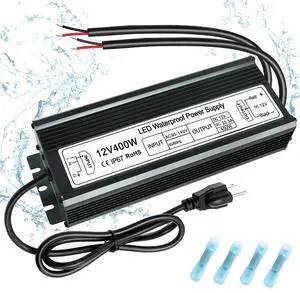 KEHIPI 400W 12V Power Supply, AC 90-140V to DC 12 Volt 33.3A LED Driver, IP67 Waterproof Outdoor Low Voltage Transformer with Standard 3-Prong Plug for LED Light and Other 12V Products KEHIPI 400W 12V Power Supply, AC 90-140V to DC 12 Volt 33.3A LED Driver, IP67 Waterproof Outdoor Low Voltage Transformer with Standard 3-Prong Plug for LED Light and Other 12V Products