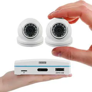 KEHIPI Expandable 4CH Wired Mini DVR & Security Cameras System-2pcs 1080P Mini Dome Cameras & 1pcs 4CH Mini DVR, 60ft Night Vision, Support SD Card or External HDD for Recording, Remote View