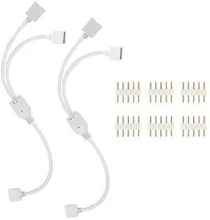 KEHIPI LED Strip Splitter Connector 5 Pins 1 to 2 Y- Splitter Cables for 12 mm Wide 5050 3528 RGBW LED Light Strip with 6 Male 5-pin Plugs (2-Pack)