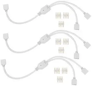 KEHIPI LED Strip Splitter Connector 4 Pins 1 to 2 Y- Splitter Cables for 5050 3528 RGB LED Light Strip with 9 Male 4-pin Plugs (3-Pack)