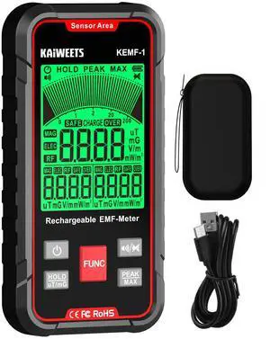 KEHIPI EMF Detector, 3-in-1 Handheld EMF Meter Detects EF, RF, MF, WiFi Signal, Rechargeable Radiation Detector with 3 Color Backlight and Sound Alarm, Suitable for Home, Office, Ghost Hunting