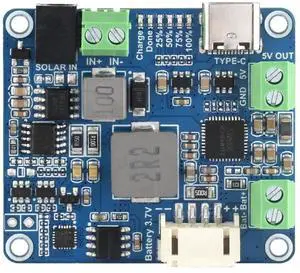 KEHIPI Solar Power Manager Module (D), Solar Charge Controller USB, Supports 6V~24V Solar Panel and Type-C Power Adapter, 5V/3A Regulated Output, with Battery Holder (Batteries are Not Included)