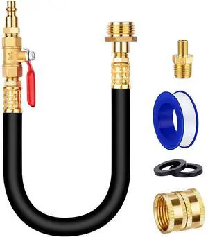 KEHIPI Lead-Free Brass 17" RV Winterizing Kit, Water Line Blowout Fitting Adapter with Shut Off Valve&Air Compressor Quick Plug, Sprinkler Winterize System for RV,Camper,Motorhome,Garden Hose Faucet