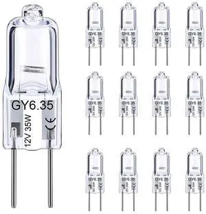 KEHIPI GY6.35 Halogen Light Bulbs 12 Volt 35 Watt, 12 Pack 2 Pin GY6.35 Base Bulb, Replacement T4 Tubular JCD Type Bulb for Ceiling Lights, Table Lamp, Chandelier, 2700K Warm White, Dimmable