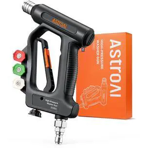 KEHIPI  Short Pressure Washer Gun with Swivel - High Pressure Washer with 4 Nozzles and 3/8 Swivel Quick Connector Plug - 4060PSI Max and Compatible with Hose, Foam Cannon Car Wash Foam Gun, Black