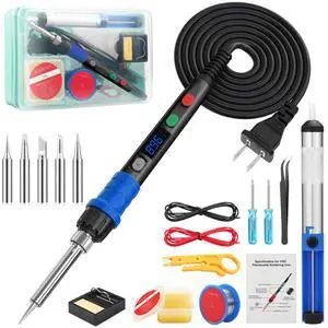KEHIPI Soldering Iron Kit, 90W LED Digital Soldering Gun kit with Ceramic Heater, 110V Adjustable Temperature Solder Welding Iron Kits, Auto-sleep, Thermostatic Design, Black