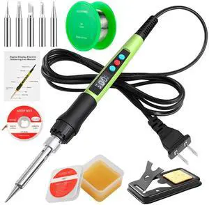 KEHIPI Soldering Iron Kit, 100W LED Digital Solder Gun kits with Ceramic Heater, Adjustable Temperature Welding Tools with Tips, Wick Braid, Stand, Solders Wire, Sponge, Flux Paste