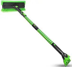 KEHIPI 56 Inch Truck Snow Brush Scraper Long Handle, Heavy Duty Extendable Snow Broom for SUV, Windshield Ice Scraper with Foam Grip for Car Automobile Vehicle Window - Green