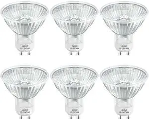 KEHIPI GU10 Halogen Bulb 120V 50w Halogen Light Bulbs, MR16 GU10+C with Glass Cover for Track & Recessed Lighting, Range Hood Light, Candle Warmer Lamp, 2700K Warm White, Dimmable, Pack of 6