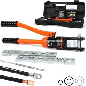 KEHIPI  16 Ton Hydraulic Crimping Tool, Professional Battery Cable Crimper with 13 Die Sets, 9AWG to 600MCM Cable Crimping Tool (Triple-Stroke Fast Hydraulic Crimper)
