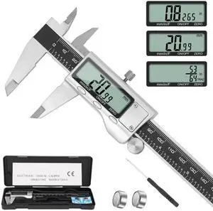 KEHIPI Digital Caliper Measuring Tool, 6 Inch Caliper Tool with Large LCD Screen, Easy Switch from Inch Millimeter Fraction, Stainless Steel Vernier Caliper Digital Micrometer for DIY/Household