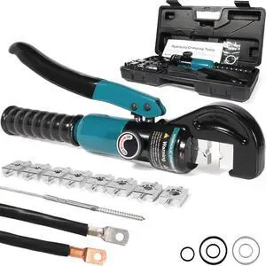 KEHIPI Hydraulic Crimping Tool, Hydraulic Crimper 10 Tons for 12-2/0 AWG Cable, Battery Lugs, Wire Lugs, Battery Cable Crimper Tool with 9 Pairs of Dies, 1/8 Wire Rope Crimping Tool