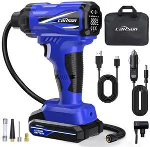 KEHIPI Tire Inflator Portable Air Compressor, Cordless Car Tire Pump with Rechargeable Li-ion Battery 150PSI Portable Handheld Air Pump with Digital Pressure Gauge for Car Tires, Bicycles, Balls, Blue