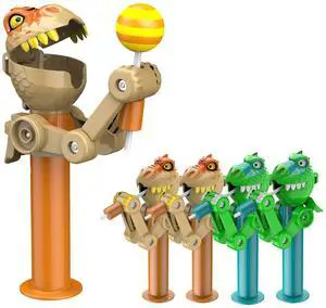 KEHIPI 4 Pcs Dinosaur Lollipop Holder for Kids, Halloween Lollipop Case, Creative Press-to-Store Toy & Fun Gift for Toddlers Over 3 Years Old (Green & Brown)