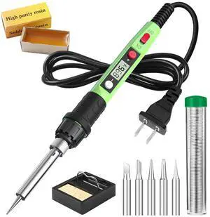 KEHIPI Soldering Iron Kit, 80W 110V LCD Digital Solder Iron Pen with Ceramic Heater, Portable Welding Tools with 5pcs Tips, Stand, Solders Wire, Sponge, Paste, for Metal,Electric Repairs, DIY, Green