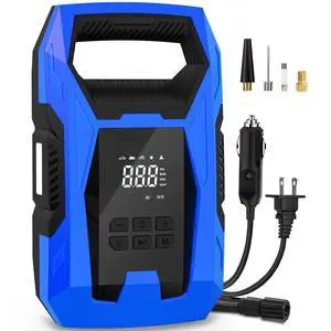 KEHIPI AC/DC Tire Inflator Portable Air Compressor, Dual Power for Home 110V AC and Car 12V DC Air Pump with Pressure Gauge, Auto Shutoff, Tire Pump for Car Motorcycle Bike and Other Inflatables, Blue