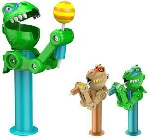 KEHIPI  2 Pcs Dinosaur Lollipop Holder for Kids, Halloween Lollipop Case, Creative Press-to-Store Toy & Fun Gift for Toddlers Over 3 Years Old (Green & Brown)