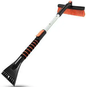 KEHIPI  Ice Scraper with Snow Brush for Car Windshield, Upgraded Extendable Snow Brush with Foam Grip for Truck SUV Vehicle Windows - Orange